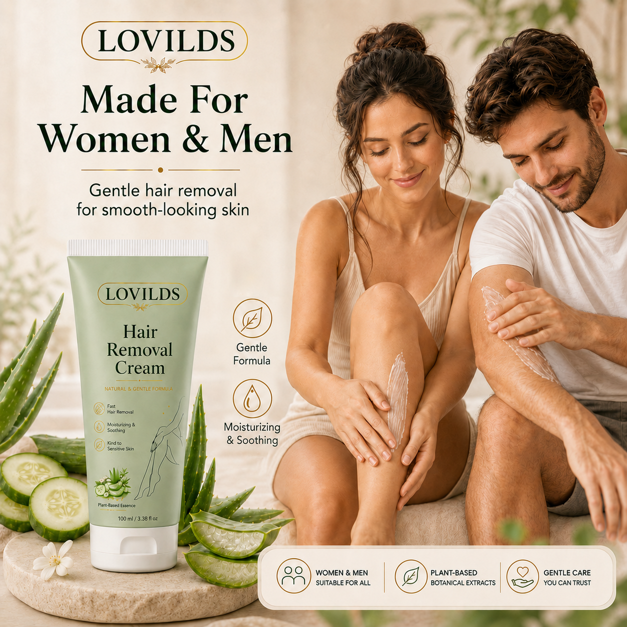 Soieva | LOVILDS Painless Depilatory Cream – No Razor Bumps, No Harsh Odor