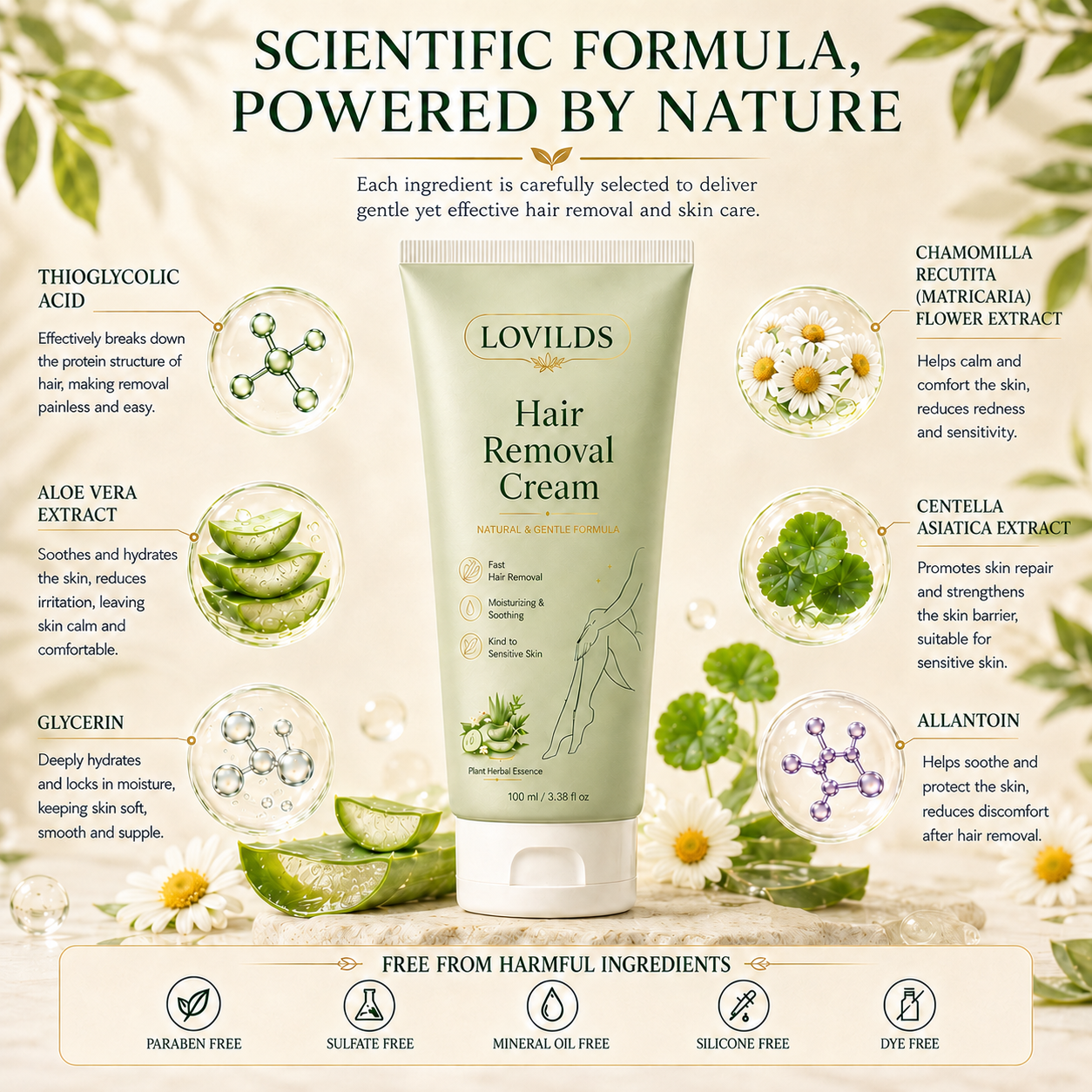 Soieva | LOVILDS Painless Depilatory Cream – No Razor Bumps, No Harsh Odor