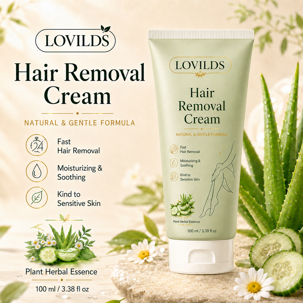 LOVILDS Painless Depilatory Cream – No Razor Bumps, No Harsh Odor